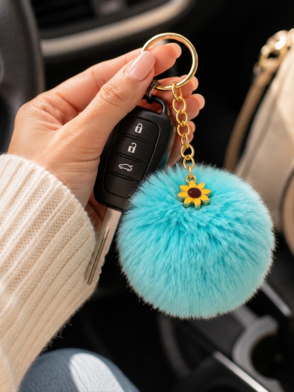 2 For $25 Turquoise Faux Fur Pom Pom Keychain | Brand New and  Handcrafted by Me